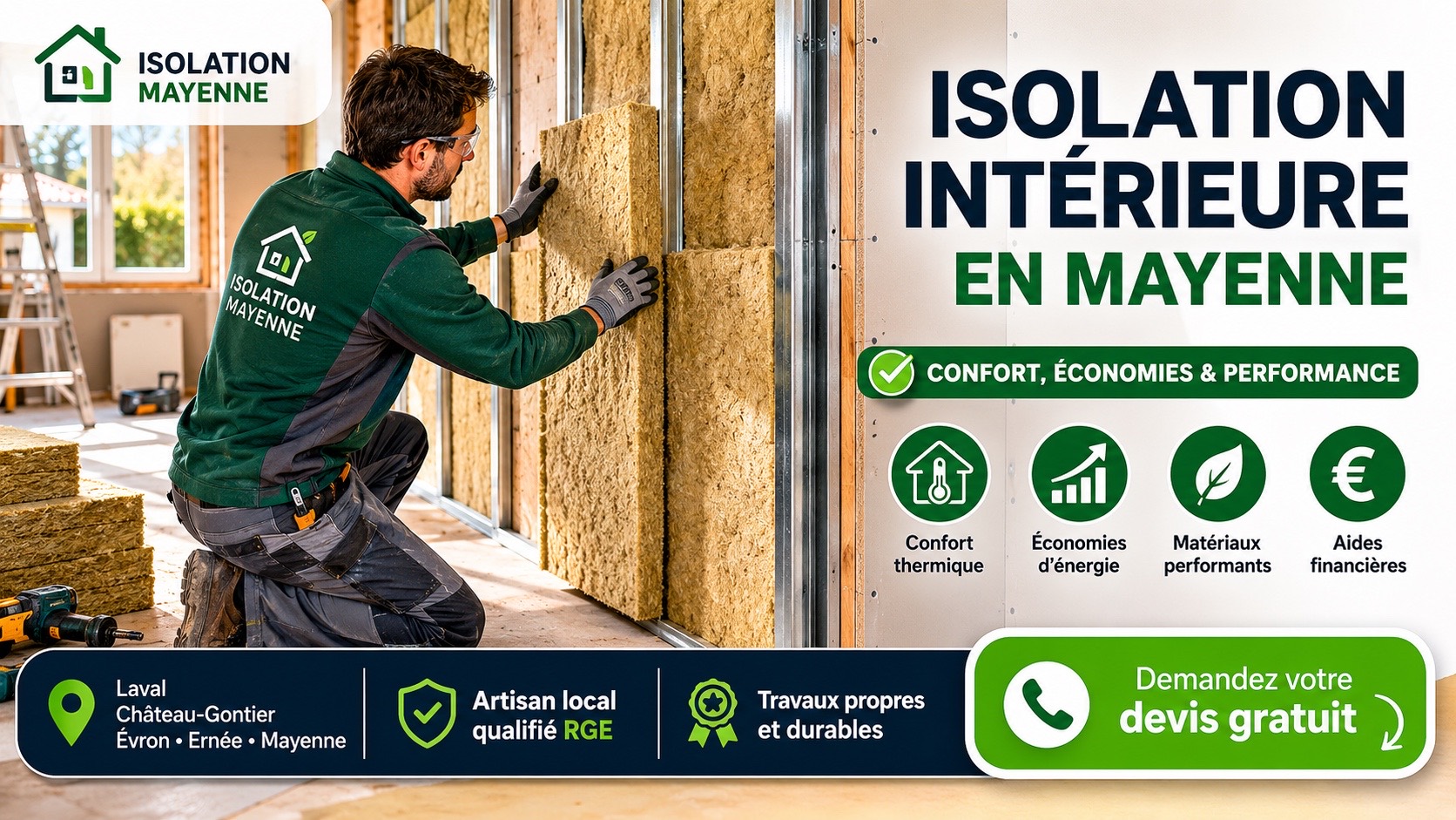 Isolation intérieure en Mayenne avec pose d’isolant thermique dans une maison en rénovation