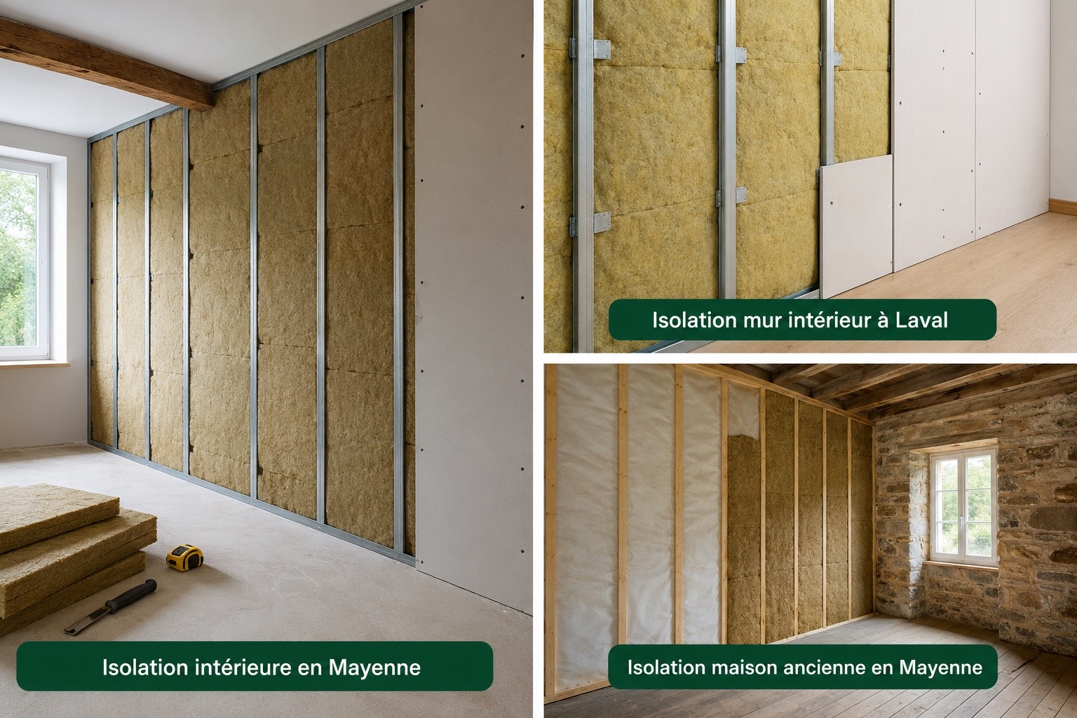 Travaux d’isolation mur intérieur à Laval avec isolant sur ossature métallique