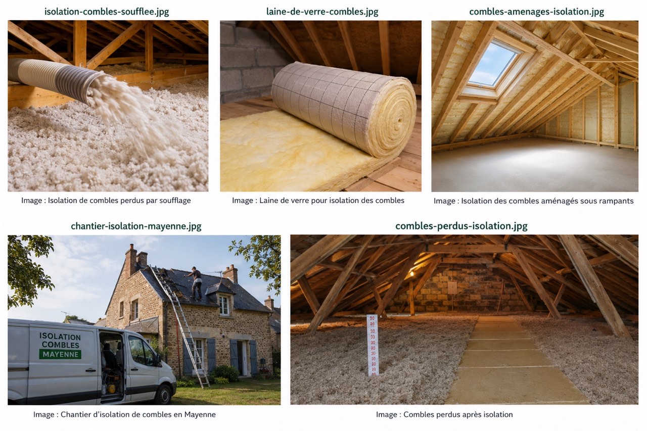Chantier d’isolation des combles en Mayenne avec pose d’isolant thermique